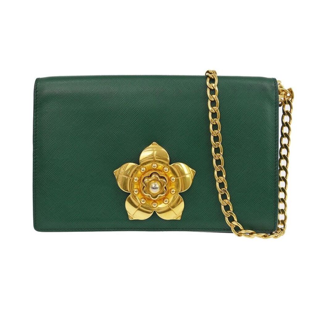 Prada Corolle Chain Saffiano With Metal Green Leather Shoulder Bag Bag